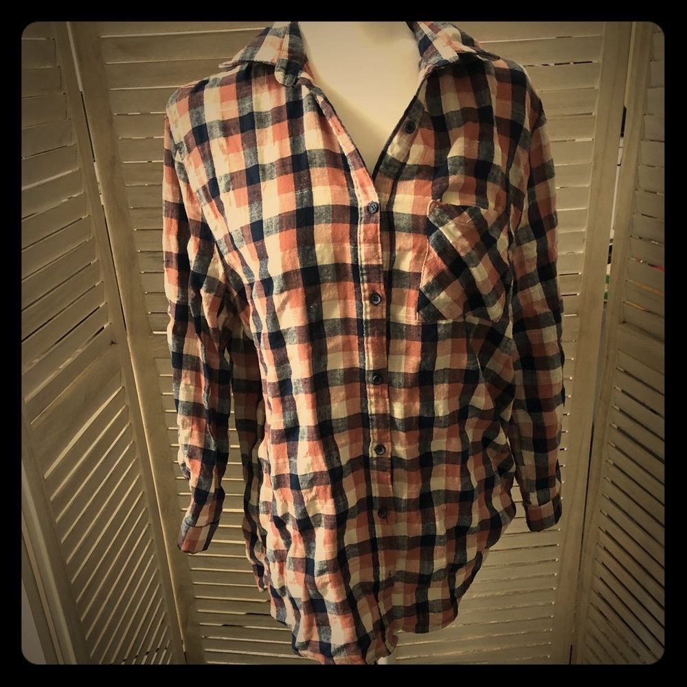 My Beloved Pink & Navy Plaid Button Up